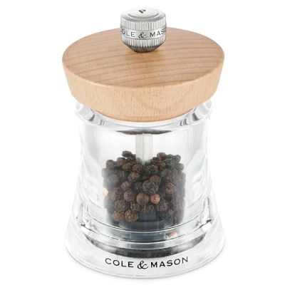 Image of Cole &amp; Mason Holborn Pepper Mill Natural Beech, 95mm, Grinder with Adjustable Coarseness, Precision+ Carbon Mechanism, Lifetime Mechanism Guarantee