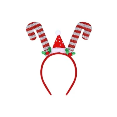 Image of HENBRANDT 12 x Christmas Candy Cane Tinsel Headband with Mini Santa Hat Glitter Candycane Novelty Hairband Xmas Party Headwear Holiday Fancy Dress Accessories for Kids and Adults