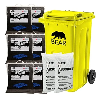 Image of BearTOOLS 240L Spill Kits (240L, Maintenance) UK Manufactured, Grey, Absorbs Non Aggressive Oil and Water Based Fluids, For Indoor/Outdoor Use, Clip Top Kit Design.