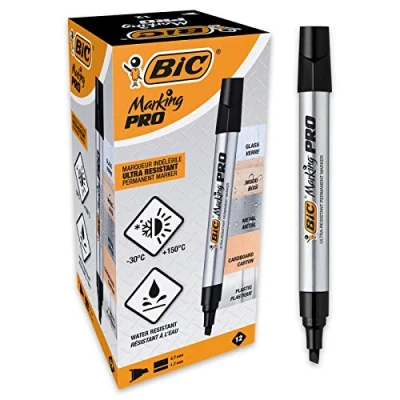 Image of BIC Marking Pro Permanent Markers Medium Chisel Tip Black, Box of 12