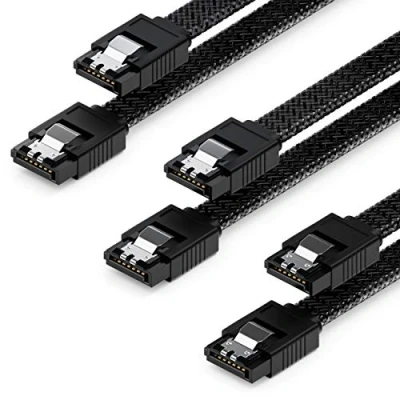 Image of deleyCON 3x 50cm (1.64 ft.) SATA 3 Nylon Cable Set Data 6 Gbit/s Connector Connection Main Board HDD SSD Hard Drive 2 S ATA Straight Black