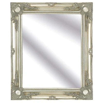 Image of FRAMES BY POST 30inch x 26inch Large Silver Classic Frame Antique Design Ornate Shabby Chic Over Mantle Big Wall Mirror, 76x66