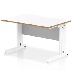 Image of Oslo 1200 x 800mm Scalloped Edge Straight Office Desk White Top Natural Wood Cable Managed Leg
