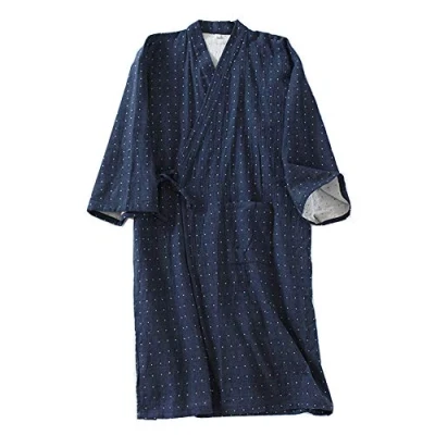 Image of Men&#039;s Japanese Kimono Double Gauze Cotton Robe Plus Size Zen Clothing Taoist (Size XL, B3)