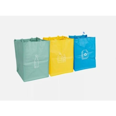 Image of MantraRaj 3Pcs Colour Recycle Bags Set of 3 Recycling Bin Heavy Duty Reusable Pack With Strong Handles Plastic Glass Paper Bins For Paper, &amp; Storage Bag Sack