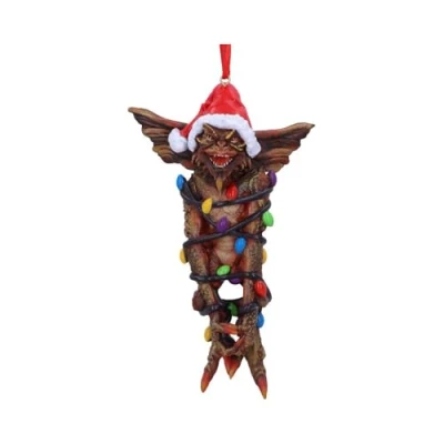 Image of Nemesis Now Gremlins Mowhawk in Fairy Lights Hanging Festive Decorative Ornament, Brown, Christmas