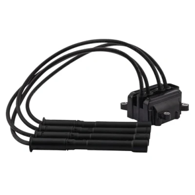 Image of 8200360911, 8200702693 Ignition Coil HELLA 5DA 358 000 581 4 pin connector 12V including cable, Block RENAULT: CLIO 2