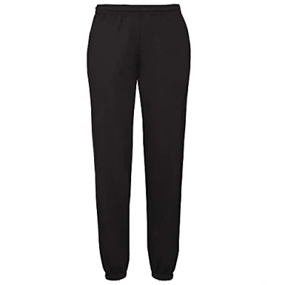 Image of Fruit of the Loom Classic Jog Pants Men&#039;s Jogging Bottoms 1/2 with Elastic or Open Leg Cuffs, black, 3XL