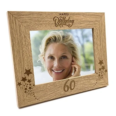 Image of ukgiftstoreonline Happy 60th Birthday Wooden Photo Frame Gift (4 x 6 Inch)