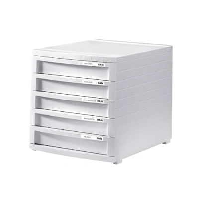 Image of HAN Contur 1505 12 Drawer Box with 5 Tall Closed Drawers up to B4 Format Including Pull Out Lock Labelling Labels Rubber Feet Modular Expandable System White