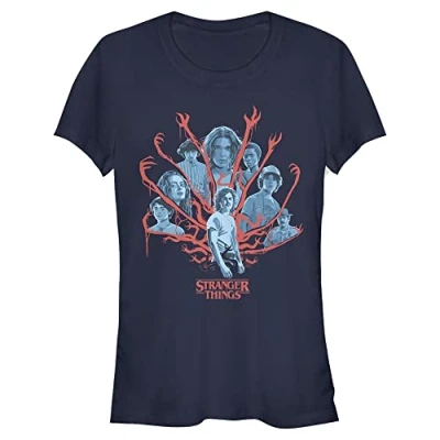 Image of Stranger Things Women&#039;s Tonal Gorgon Group Shot Short Sleeve T Shirt, Navy, XXL
