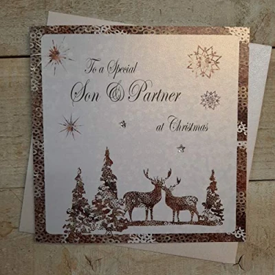 Image of White Cotton Cards C5 Spar &quot;Son &amp; Partner&quot; Handmade Christmas Card