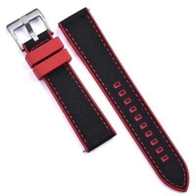 Image of Max Sailcloth Watch Strap with FKM Rubber Backside and Quick Release Replacement Band, Choice of Colour Size (20mm, Red Black)