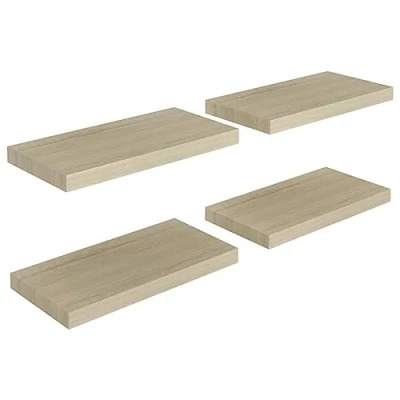 Image of vidaXL Floating Wall Shelves Set 4 pcs, Oak Color, Invisible Mounting System, Ideal for Living Room, Bedroom, Office 50x23x3.8 cm