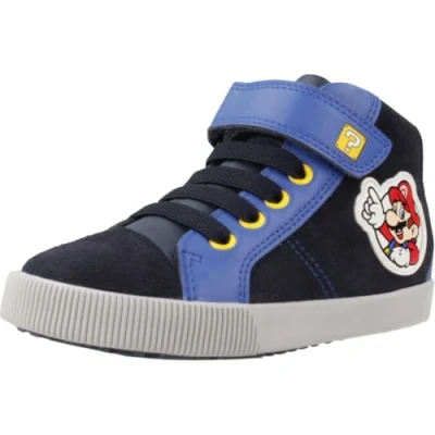 Image of Geox Nintendo Kilwi BOY Hightop trainers for kids, Size: 6K, Navy/royal leather and imitation