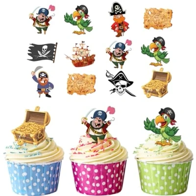 Image of AK Giftshop Pirate Party Pack, 36 Cup Cake Toppers Edible Stand Up Decorations