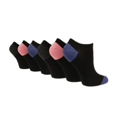 Image of SockShop 6 Pairs Wildfeet Ladies bamboo trainer socks (UK, Numeric, 4, 8, Regular, x Black with Heel &amp; Toe)