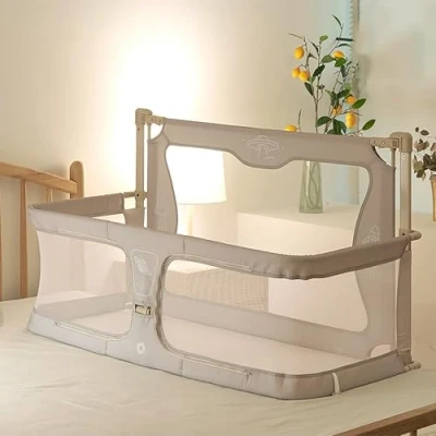 Image of baby bedside Sleeper,120x50cm,Portable Crib,for cosleeper in bed,for co sleeper bassinet attach to bed,baby crib,One key flip up the fence,baby bed with rails,Crib Stationary,bed (