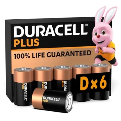 Image of Duracell Plus D Batteries (6 Pack) Alkaline 1.5V 100% Life Guarenteed Reliability For Everyday Devices 0% Plastic Packaging 10 Year Storage LR20 MN1300