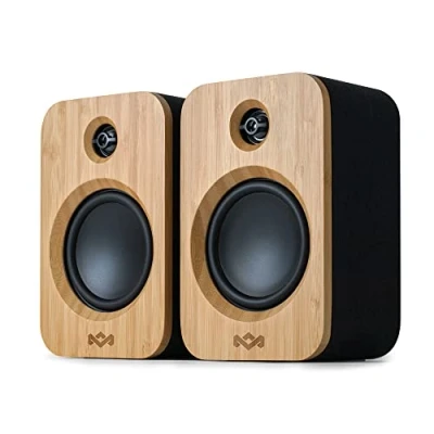 Image of House of Marley Get Together Duo Bookshelf Speakers Bluetooth with AUX Input, Turntable and Vinyl Record Player Compatible High Definition Active Speaker, Sustainable Design