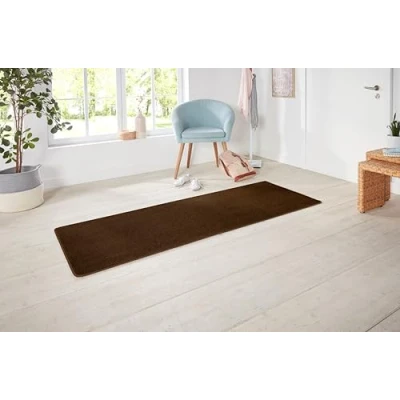 Image of Hanse Home Nasty Runner Fluffy Short Pile Rug Plain Colours for Dining Room, Living Children&#039;s Hallway, Bedroom, Kitchen Brown, 80 x 300 cm