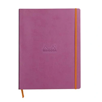 Image of RHODIA 117711C Lilac Flexible Notebook A4+ Lined 160 Detachable Pages Ivory Clairefontaine Paper 90 g/m Bookmark, Elastic Closure Faux Leather Cover Rhodiarama Collection