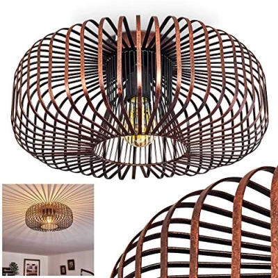Image of hofstein Ceiling lamp Wemude, Round Metal in Black/Copper, 1 Flame, E27 Socket, Retro Light with Lattice Effect,Without Bulbs