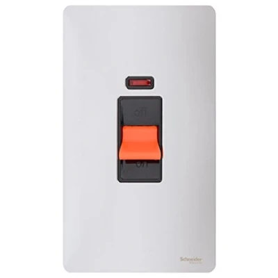 Image of Schneider Electric Ultimate Screwless Flat Plate Double Control Switch with Neon Indicator, Pole, 50AX, GU4421BPC, Polished Chrome Black Insert