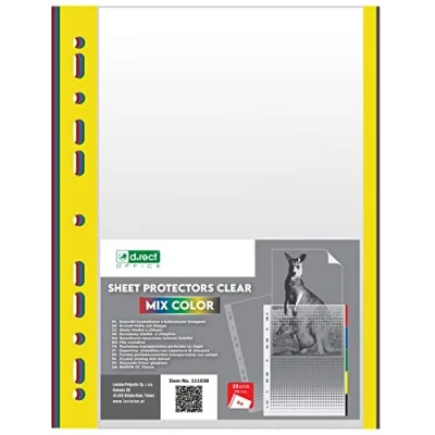 Image of D.RECT 25 Pieces Punched Pockets A4 Plastic Sleeves 5 Colours Polly 75 µm/mic/Micron Thickness: 0.075 mm PP Wallets A4, Crystal Clear Colour