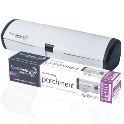 Image of PROWRAP Speedwrap Pro 300 Dispenser with Safety Blade Including Foil, Pachment or Cling Film Kit for Kitchen Includes 1 Roll Environment Friendly Food Wrap Solution
