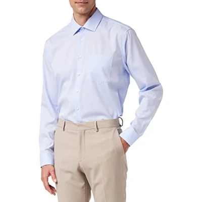 Image of Seidensticker Men&#039;s Classic Long Sleeve Shirt Blue (11 Millraye hellblau) 46 cm