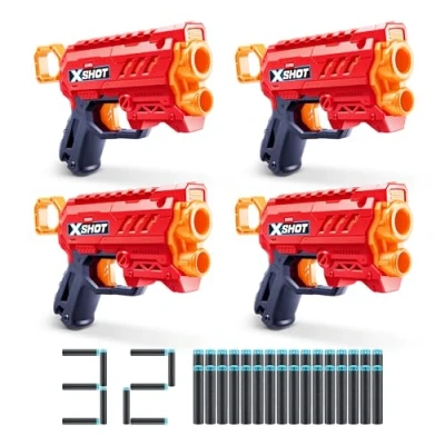 Image of XShot Excel, Micro 2.0, (4 Blasters), 32 Darts Included, Easy Reload, Air Pocket Dart Technology, Toy Foam Blaster for Kids, Teens and Adults, Brown Box, Blasters, 2.0)