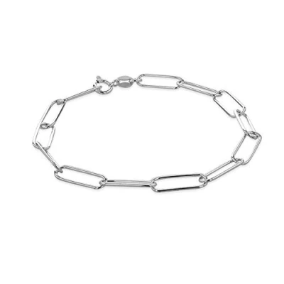 Image of Tuscany Silver Women&#039;s Sterling Elongated Cable Chain Bracelet 19cm/7.5&quot;