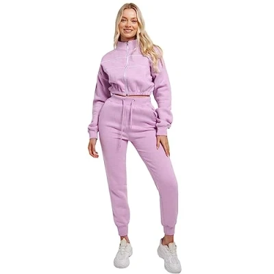 Image of True Face women&#039;s tracksuit set 2 Piece womens full women black tops for uk Zip up top Lilac 6