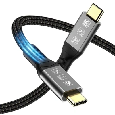 Image of Angusplay USB4 Cable 1m, Thunderbolt 4 40Gbps, USB C 8K 60Hz Video / 100W Charging, Compatible with 4/3, USB4/3, Type C, for iPhone 15/15Plus/15Pro Max, Mac, eGPU, SSD