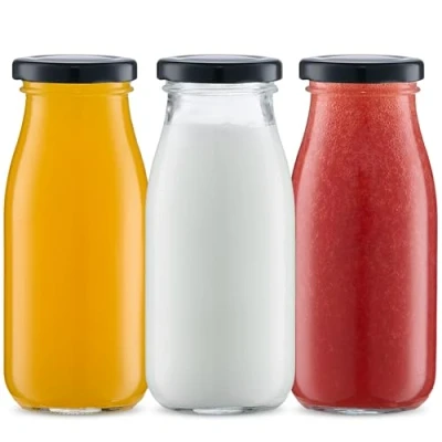 Image of Danmu Art 3pcs 250ml Glass Milk Bottle with Pretty Black Lids Small Jars for Decoration