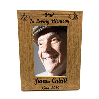 Image of ukgiftstoreonline Personalised Dad In Loving Memory Remembrance Engraved Wooden Photo Frame (5 x 7 Inch)