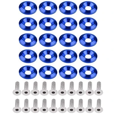 Image of Bumper Fender Washer Kit, 20Pcs Aluminum Alloy Engine Dress Up Bolt Bay Kit (Blue)
