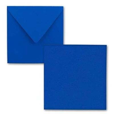 Image of FarbenFroh® by Gustav Neuser® Set of 25 Simple Square Cards 15 x cm with Envelopes in Royal Blue for Greeting etc.