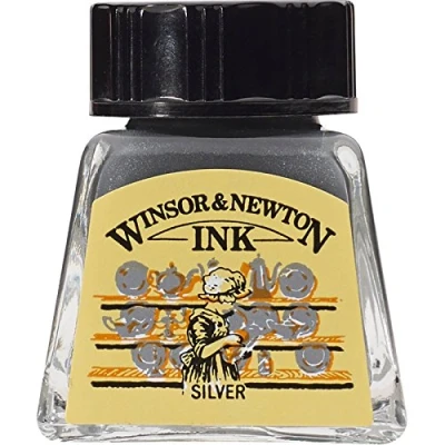 Image of Winsor &amp; Newton 1005617 Drawing Ink Bottle, 14 ml Silver