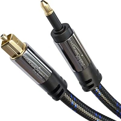 Image of Mini TOSLINK optical audio cable with signal protection, Nylon braided 5m (Mini to TOSLINK, digital S/PDIF cable/fiber optic for soundbars, stereo systems/amps, Hi Fi) CableDirect