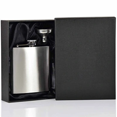 Image of Personalised Engraved Hip Flask 6oz Gift Box &amp; Funnel Plain Lid Black Lining