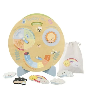 Image of Kids Weather Clock, Wooden Teaching Clock Magnetic Station, Early Development &amp; Activity Toys for Girls and Boys, Toddler Calendar by Orange Tree