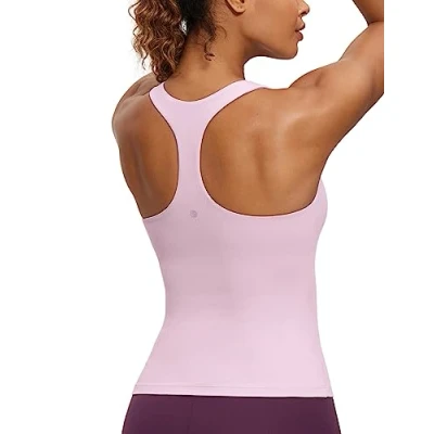 Image of CRZ YOGA Women&#039;s Butterluxe Workout Tank Tops with Built in Bra Racerback Athletic Top Longline Sports Pink Peony 10