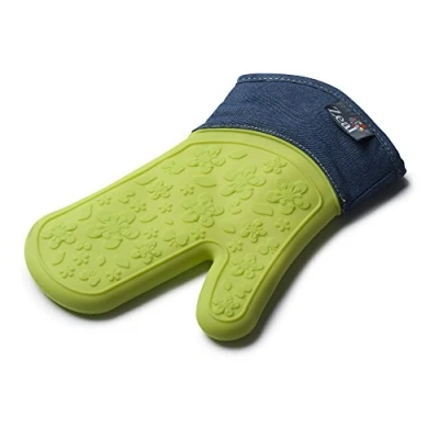 Image of Zeal Silicone Heavy Duty Single Oven Mitt Glove, Lime Green (29 cm Long) Denim
