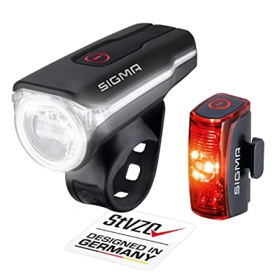 Image of Sigma AURA 60 USB &amp; INFINITY Bike Light Set, StVZO Approved, Battery Powered, 70m/500m Range, Splash proof, Rechargeable