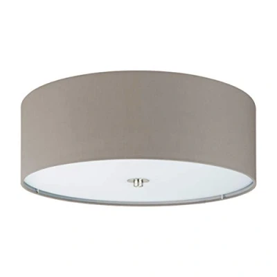 Image of Eglo Pasteri 3 Flame Textile Ceiling Light, Matt Nickel Steel, Taupe Fabric and Glass Round Mounted lamp, E27 Socket Ø: 47.5 cm/18.7 inches