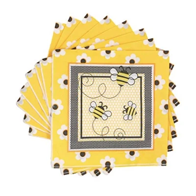 Image of WallyE Bumble Bee Napkins, for What Will It Gender Reaveal, Baby Shower, Honey Themed Birthday Party, 20 Pack