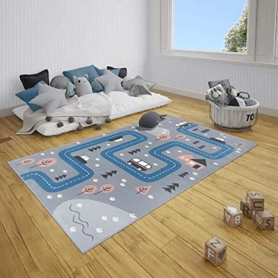 Image of Hanse Home Dream Street Children&#039;s Play Mat 80 x 150 cm 100% Polypropylene Durable and Easy to Clean All Round Bound Suitable for Underfloor Heating Grey/Blue