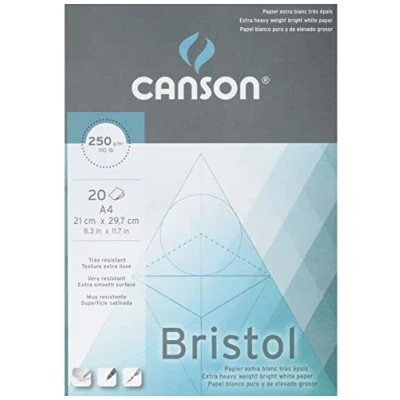 Image of Canson Bristol 250gsm Paper, high White &amp; Ultra Smooth, A3 pad Including 20 Sheets